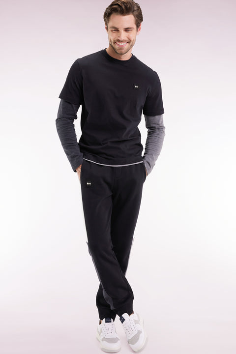Jogging en molleton gratté noir colorblock coupe droite - Image 1