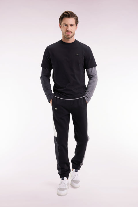 Jogging en molleton gratté noir colorblock coupe droite - Image 3