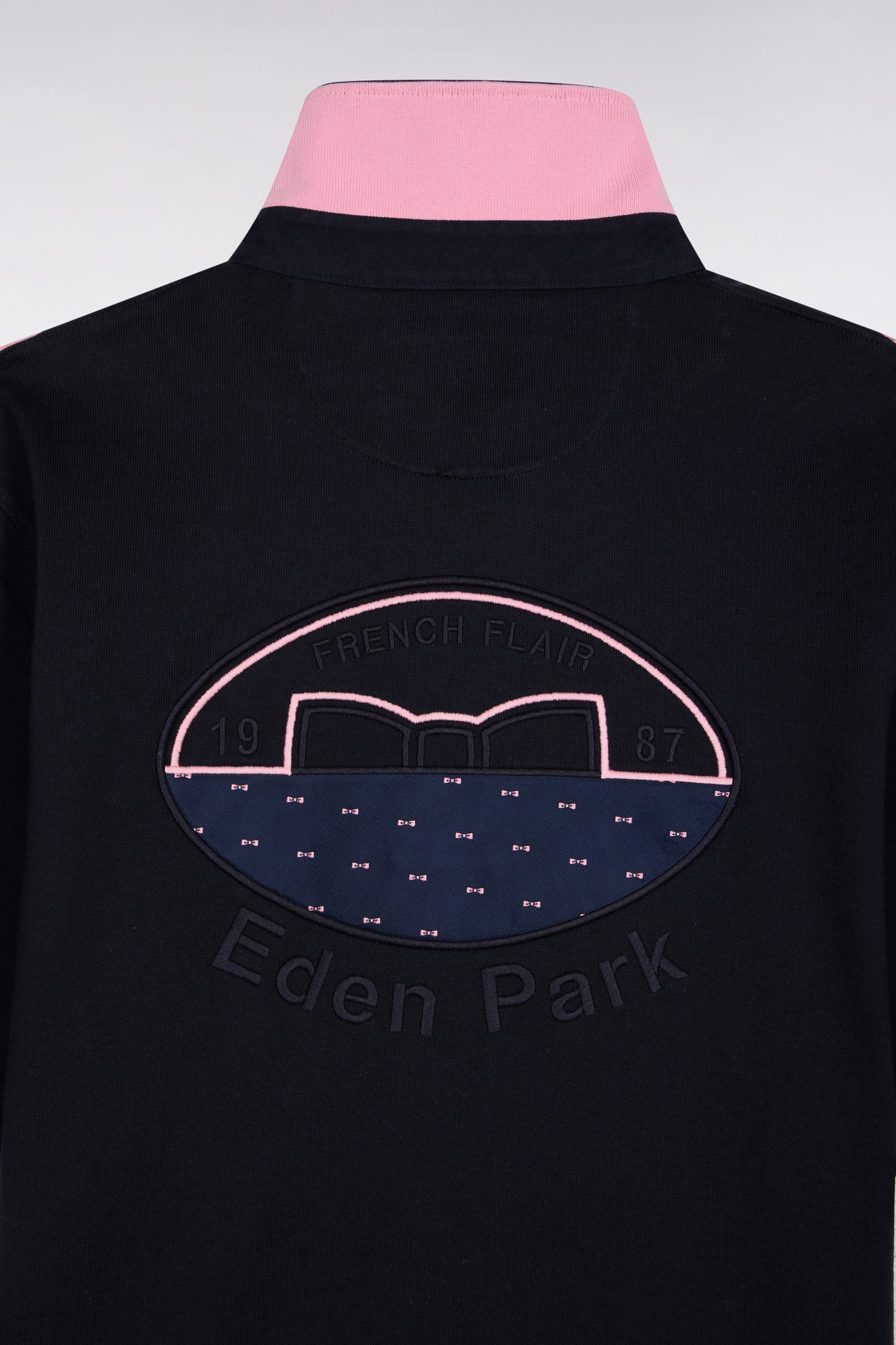 Maillot à manches courtes en coton rayé rose et marine