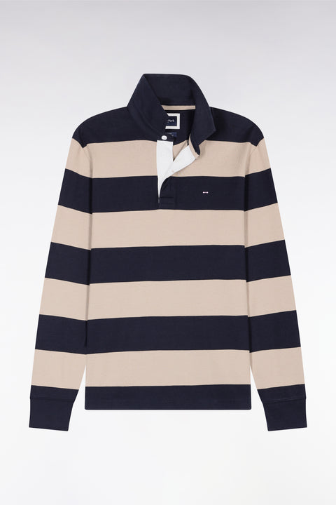 Long-sleeved jersey with beige and black rugby stripes - Image 2