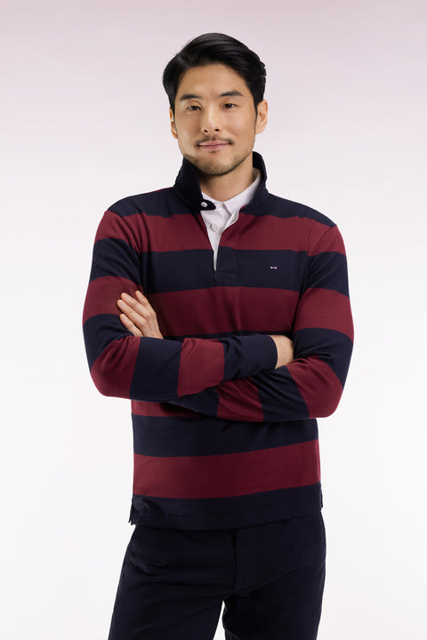 Long-sleeved jersey with burgundy and black rugby stripes - Image 3