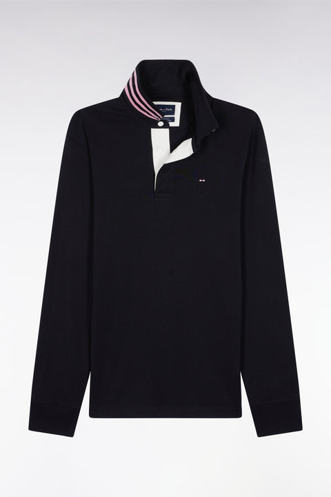Long-sleeved jersey in black with striped collar underneath - Image 2