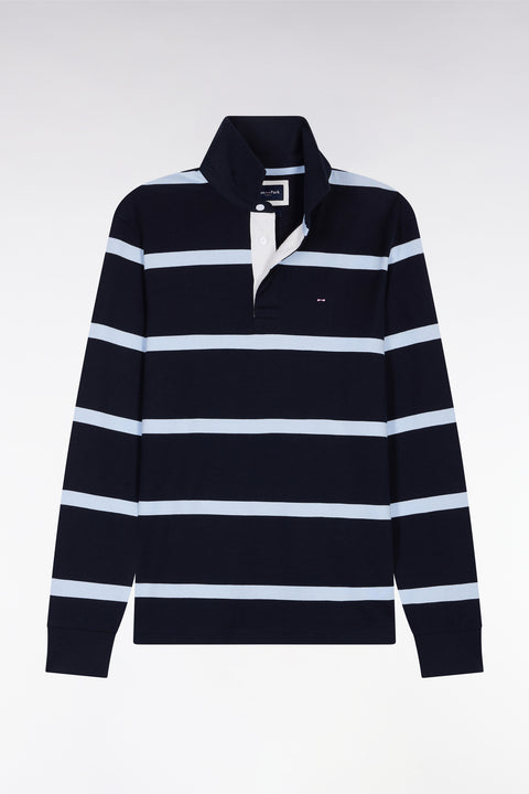 Long-sleeved jersey in navy cotton jersey with sky stripes - Image 2