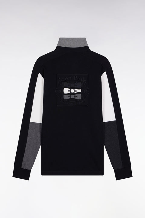 Long-sleeved jersey in thick black cotton jersey with embroidered straight cut - Image 2