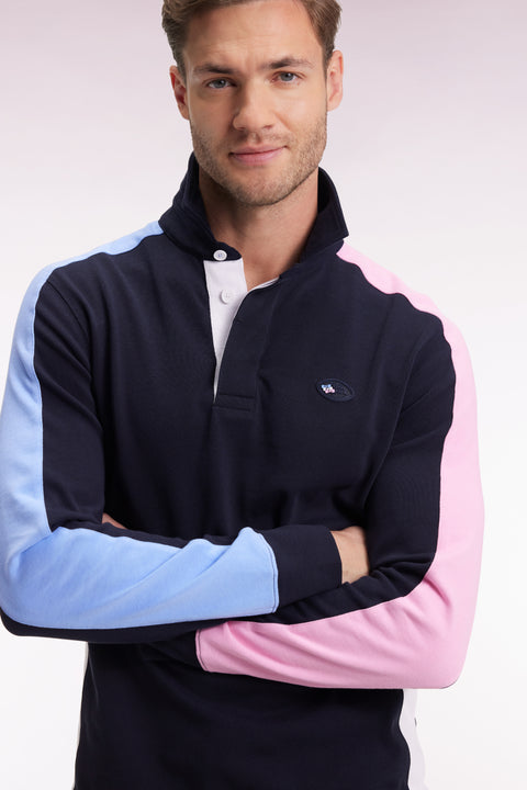 Long-sleeved jersey in thick cotton jersey with contrasting sleeves, straight cut - Image 1