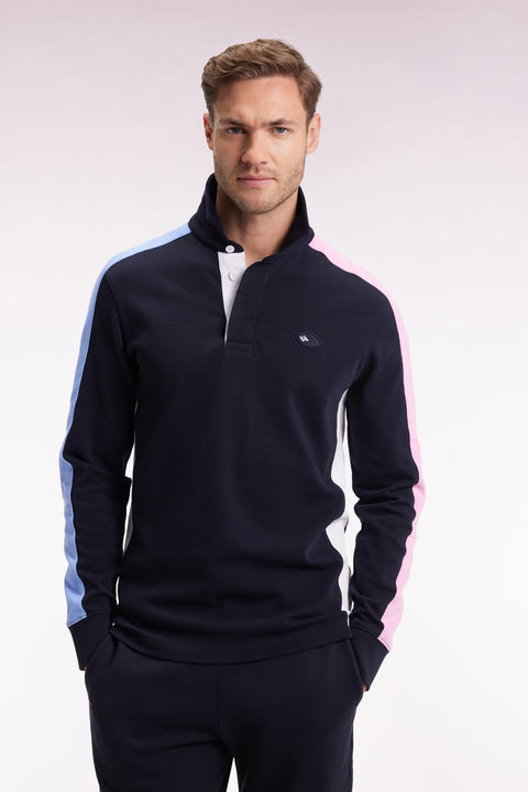Long-sleeved jersey in thick cotton jersey with contrasting sleeves, straight cut - Image 3