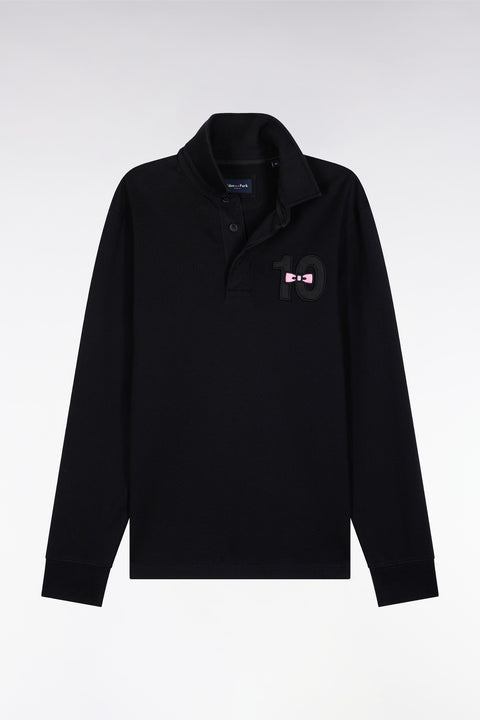 Maillot à manches longues en jersey de coton épais noir brodé coupe droite - Image 2