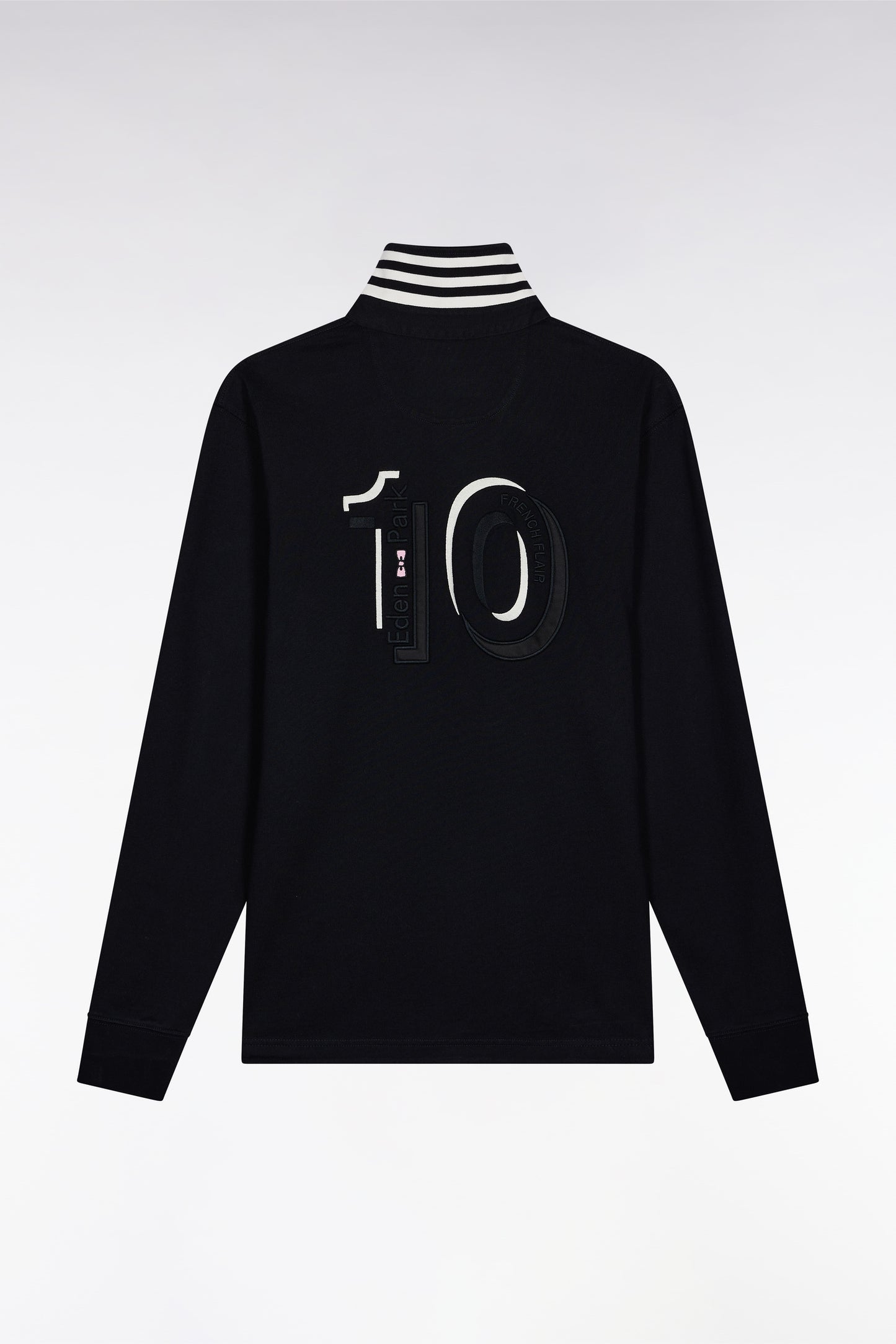 Long-sleeved jersey in thick black striped straight cut