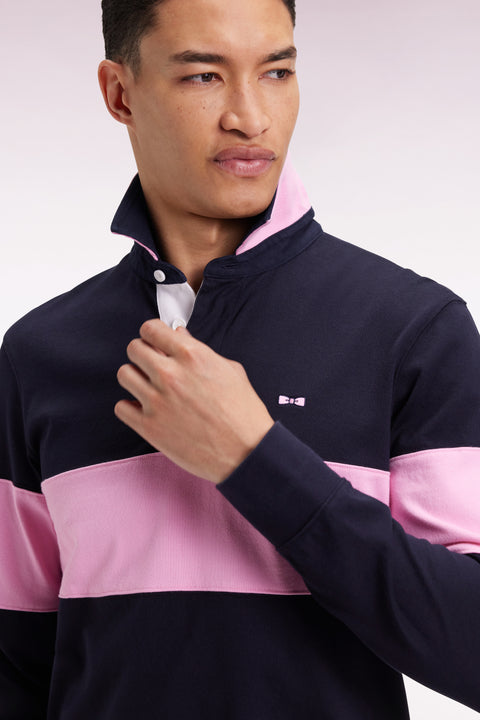 Maillot à manches longues en jersey épais marine broderie dos coupe droite - Image 1