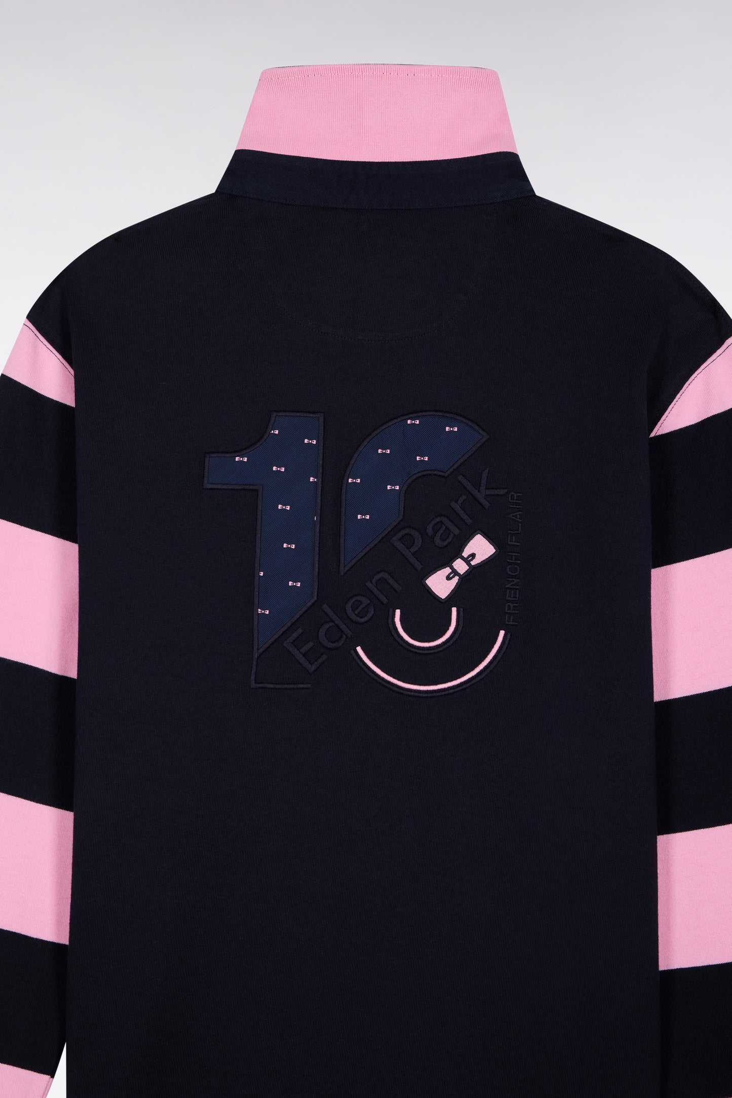 Maillot à manches longues rayées en molleton marine coupe droite