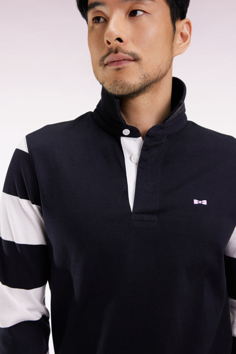 Long-sleeved striped jersey in black fleece, straight cut - Image 1
