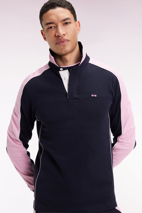 Navy and pink long-sleeved jersey with bow-tie embroidery, straight cut - Image 1