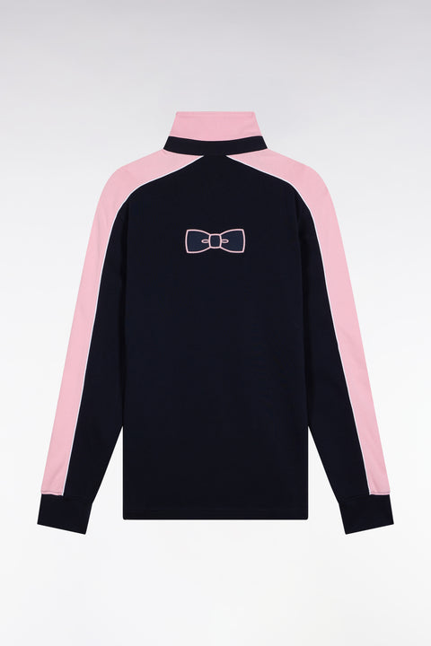 Navy and pink long-sleeved jersey with bow-tie embroidery, straight cut - Image 2