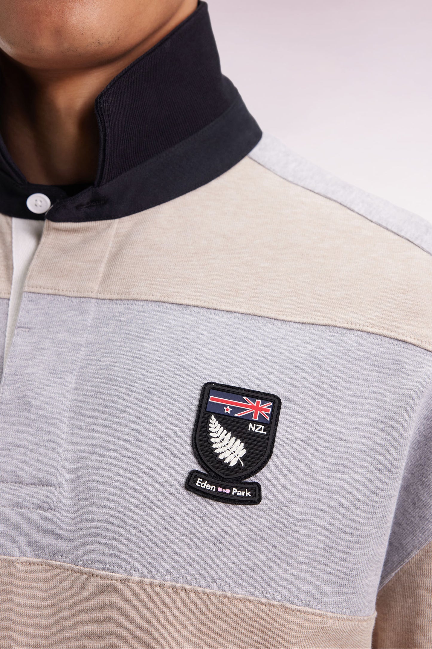 Maillot à manches longues rayé Nouvelle Zélande en jersey de coton épais beige