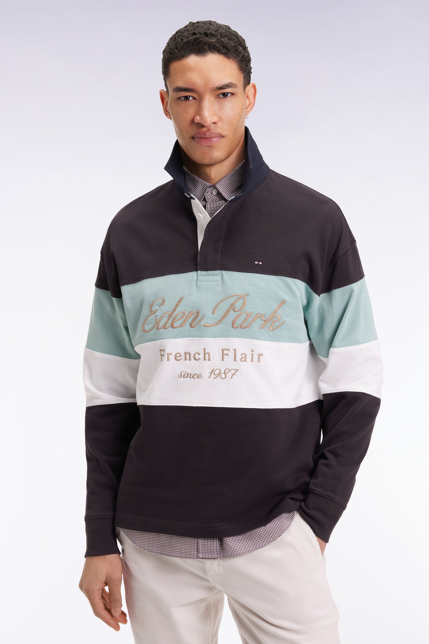 Maillot à manches longues en jersey épais noir et vert broderie vintage