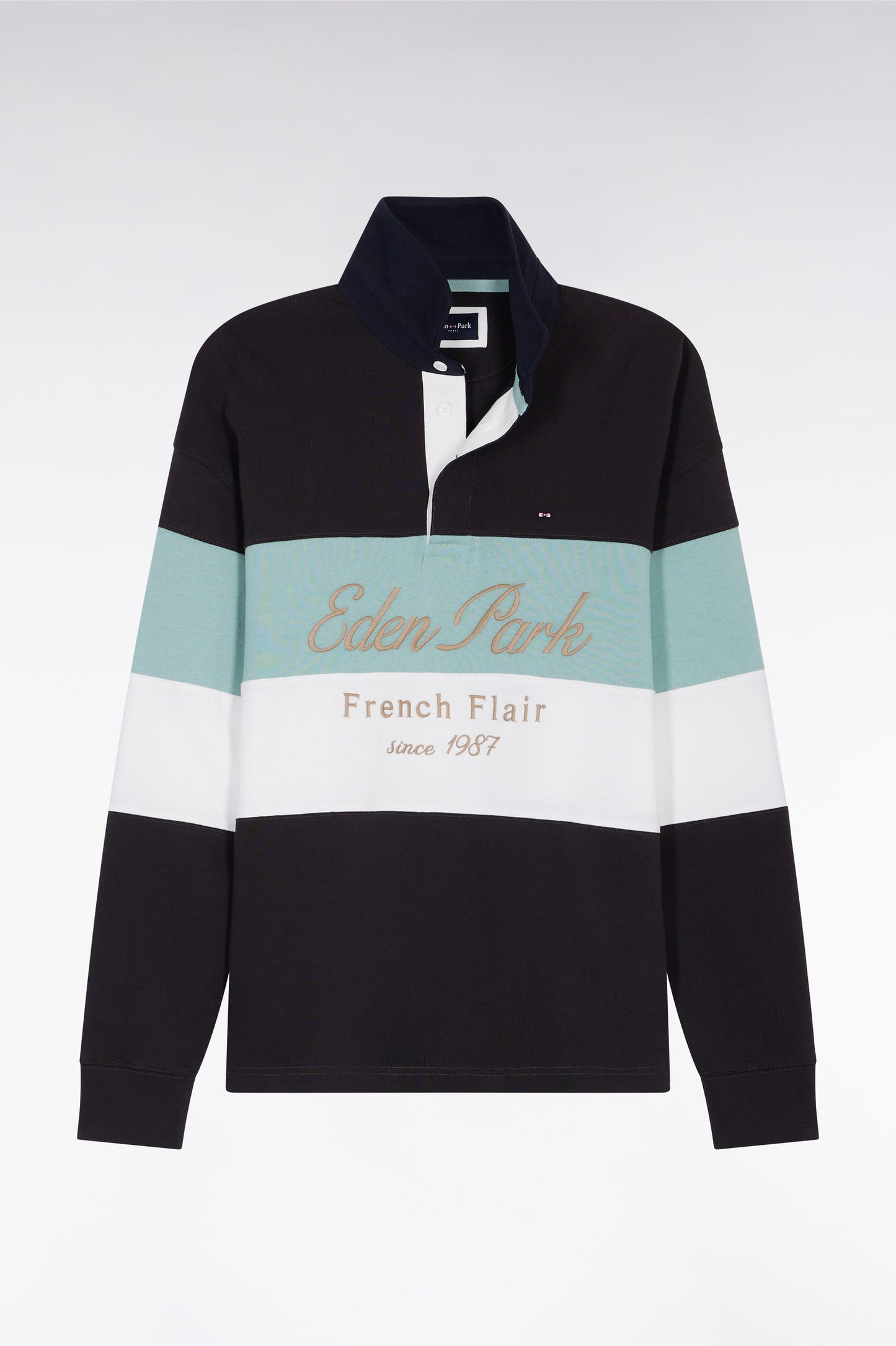 Maillot à manches longues en jersey épais noir et vert broderie vintage