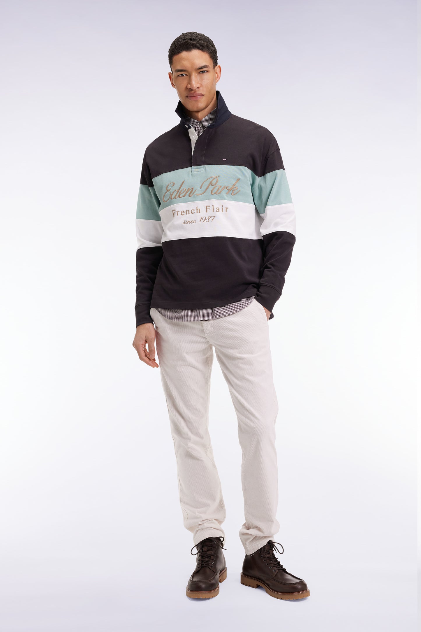 Maillot à manches longues en jersey épais noir et vert broderie vintage