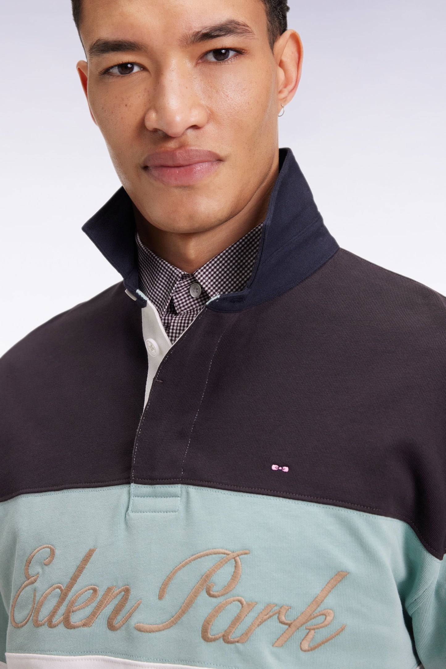 Maillot à manches longues en jersey épais noir et vert broderie vintage