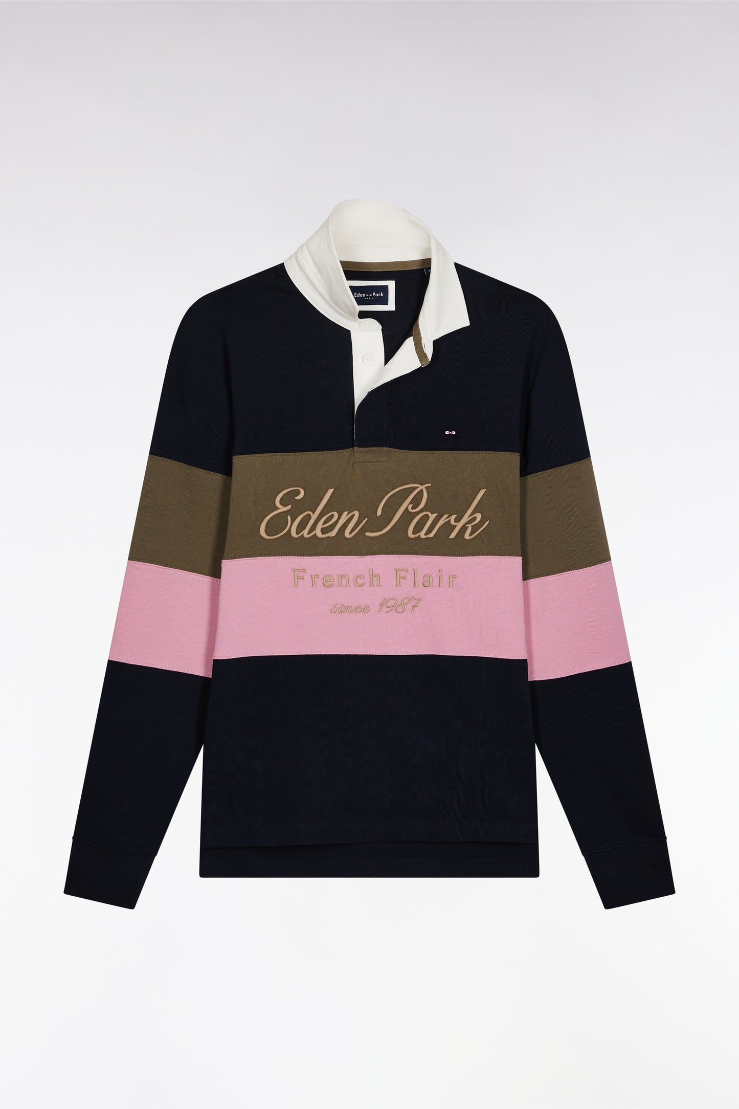 Maillot à manches longues en jersey épais marine et rose broderie vintage