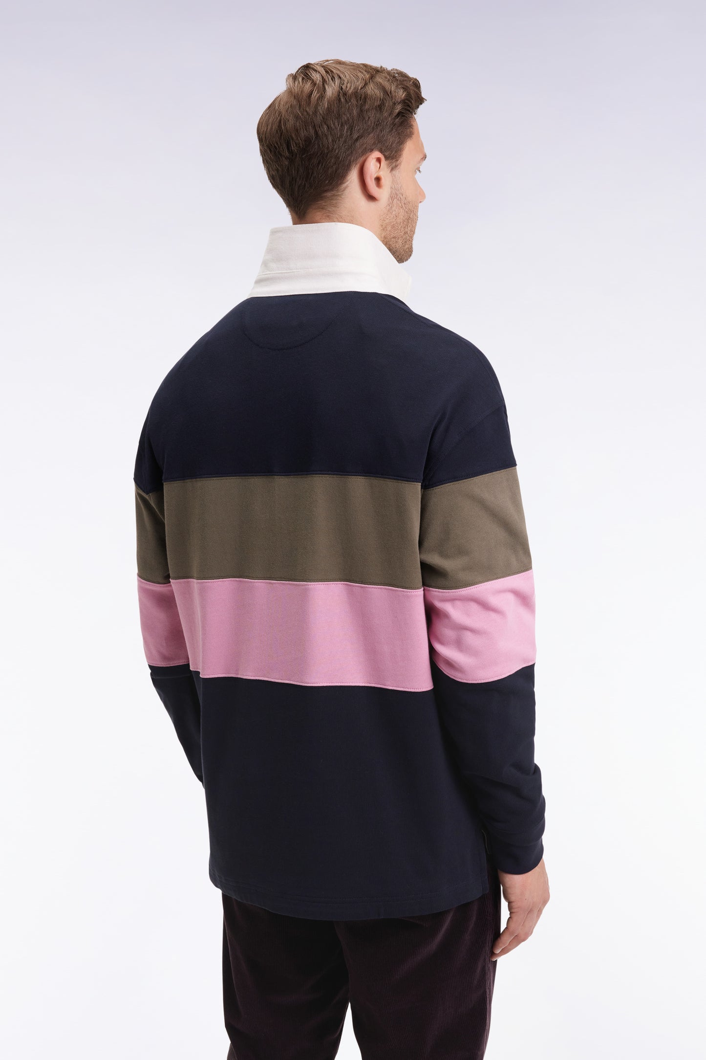 Maillot à manches longues en jersey épais marine et rose broderie vintage