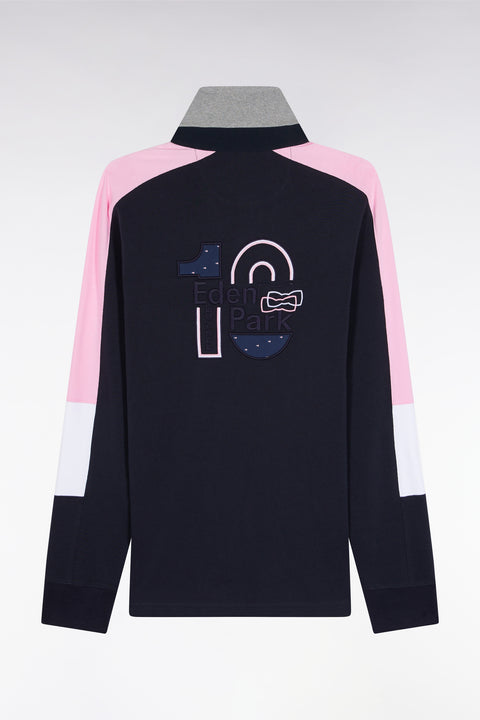 Navy embroidered long-sleeved jersey with tricolour cut-out sleeves, straight cut - Image 2