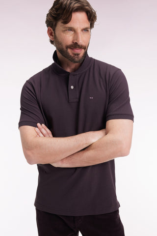 Short-sleeved polo shirt in brown Pima cotton, straight cut