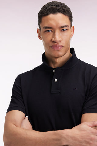 Polo manches courtes en coton Pima noir coupe droite