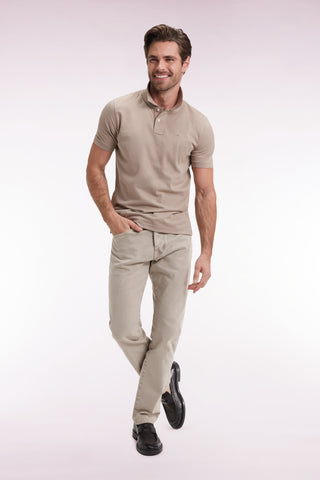 Polo manches courtes en coton Pima beige coupe droite