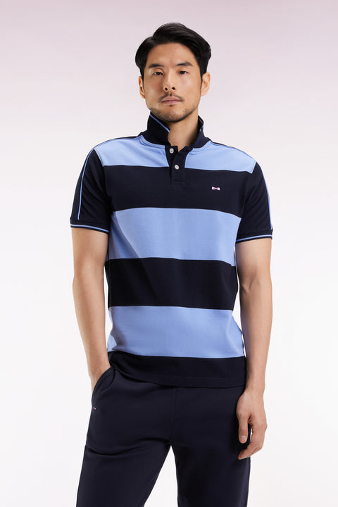 Polo cerclé en piqué coton à manches courtes en coton bleu - Image 3