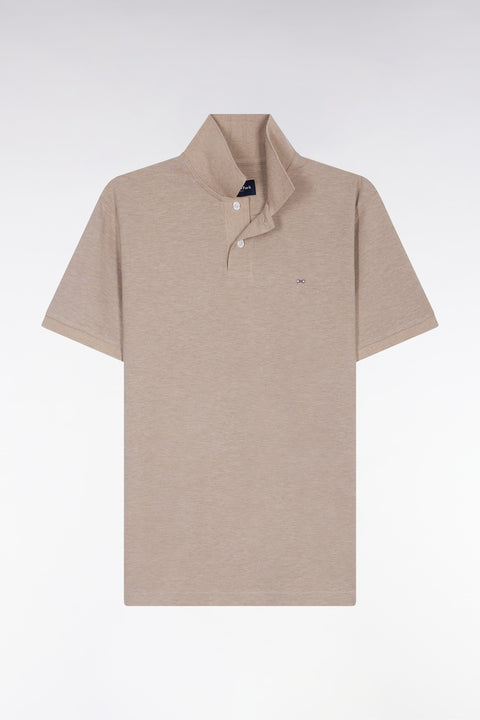 Polo manches courtes en coton chiné beige coupe droite - Image 2