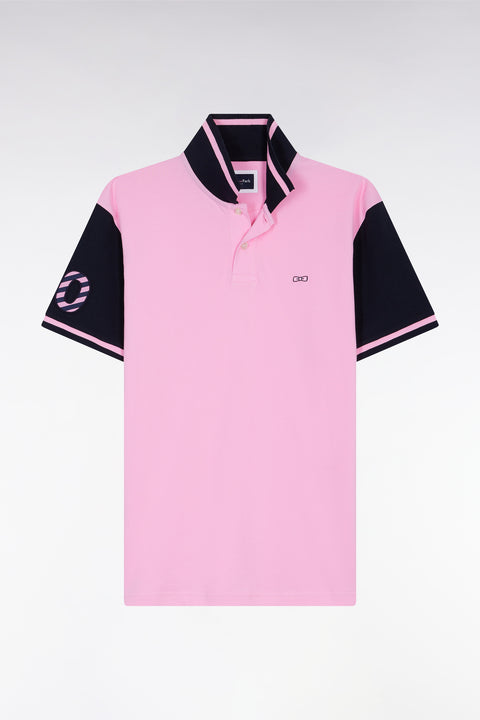 Polo bicolore à manches courtes en coton rose broderie 10 - Image 2
