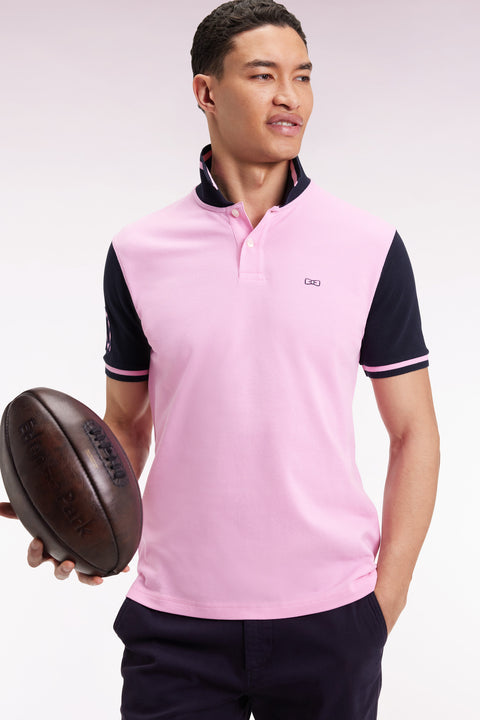 Polo bicolore à manches courtes en coton rose broderie 10 - Image 3