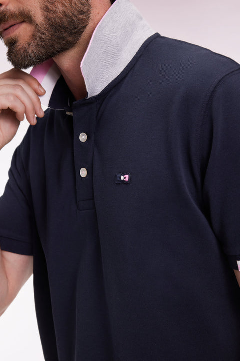 Polo manches courtes en coton marine détails tricolores coupe ample - Image 3