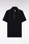 Polo manches courtes en piqué coton stretch noir zippé coupe slim