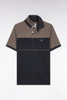 Polo bicolore manches courtes en piqué coton stretch marine coupe slim