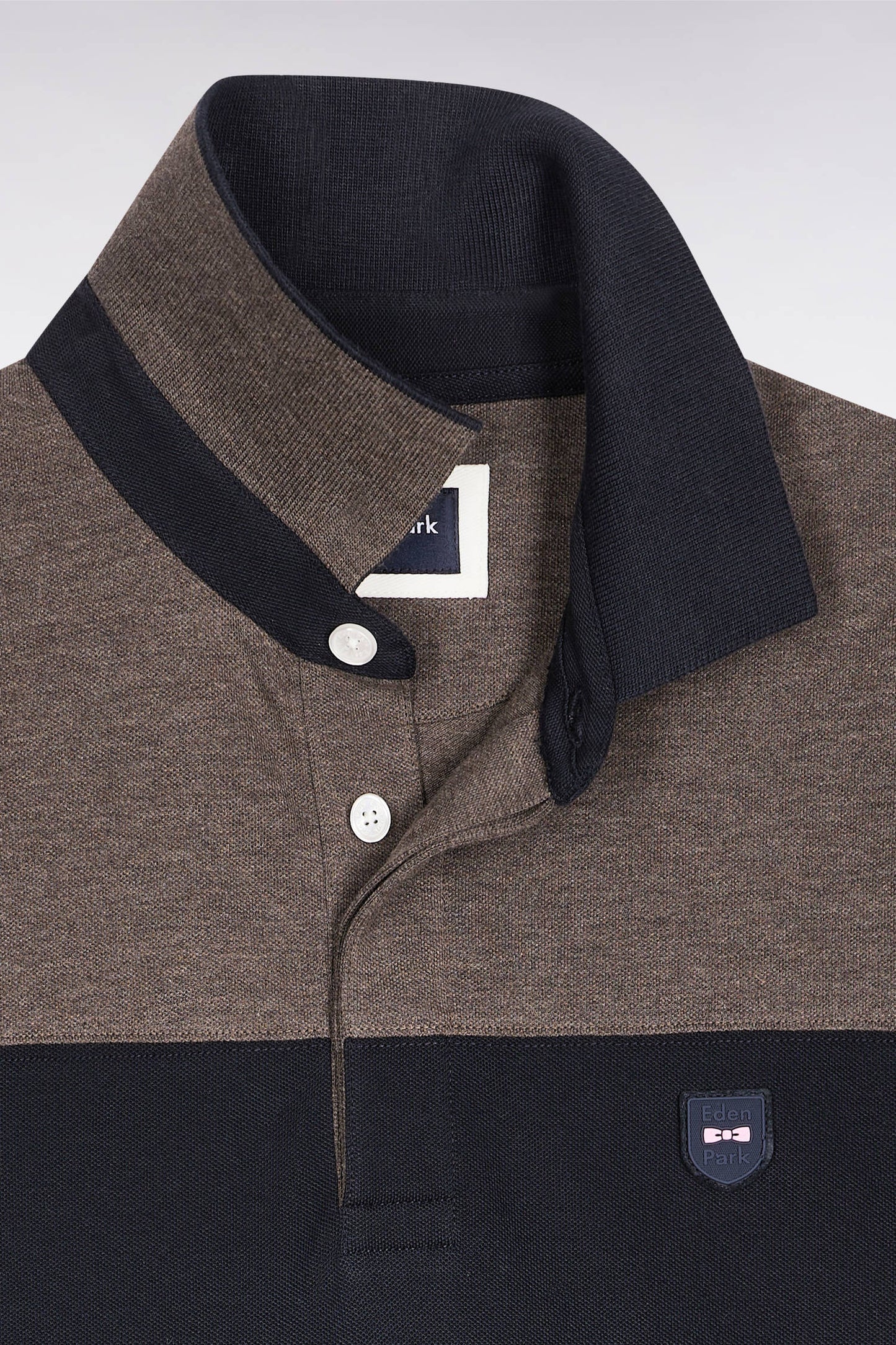 Polo bicolore manches courtes en piqué coton stretch marine coupe slim