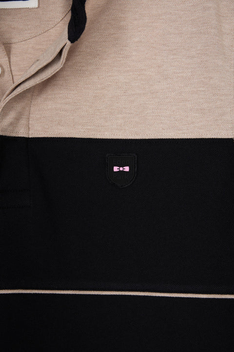 Polo bicolore manches courtes en piqué coton stretch noir coupe slim - Image 2