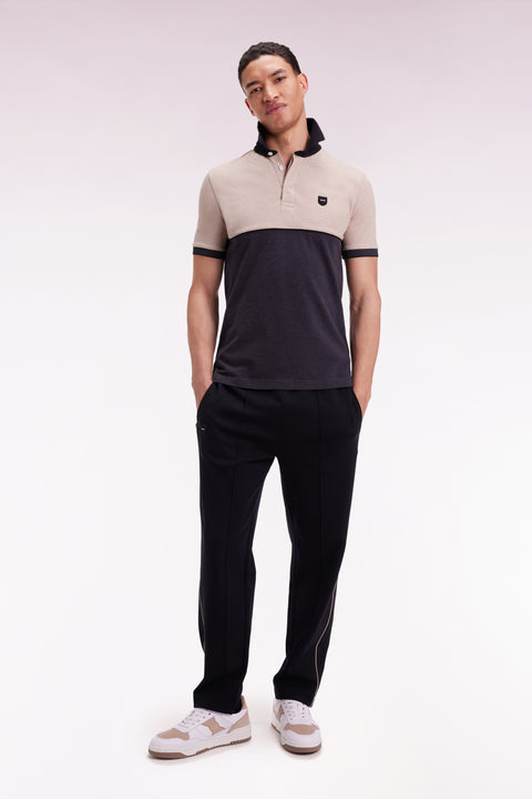 Polo bicolore manches courtes en piqué coton stretch gris foncé coupe slim - Image 3