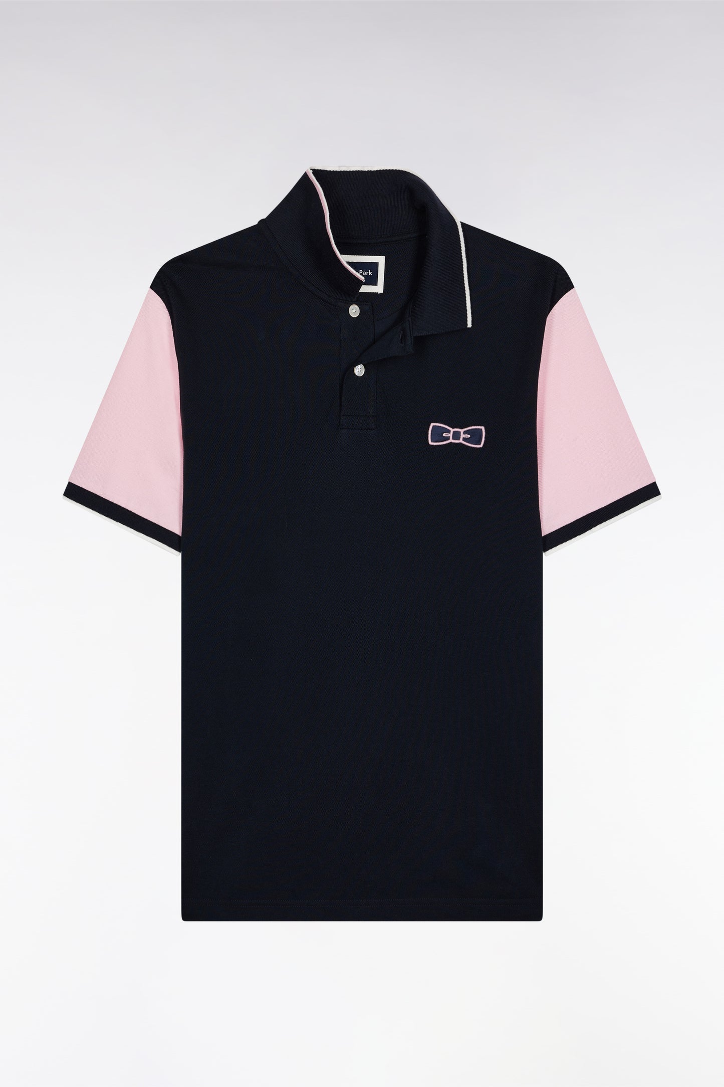 Polo manches courtes roses en piqué coton marine coupe droite