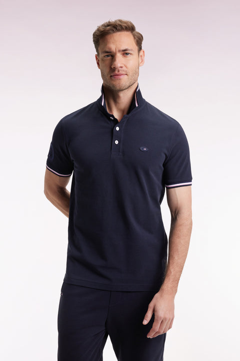 Polo manches courtes marine finitions tricolores coupe droite - Image 3