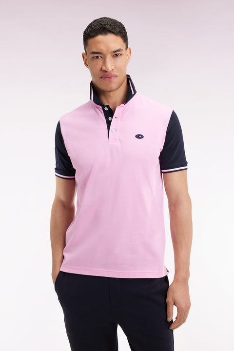 Polo manches courtes rose et marine finitions tricolores coupe droite - Image 3