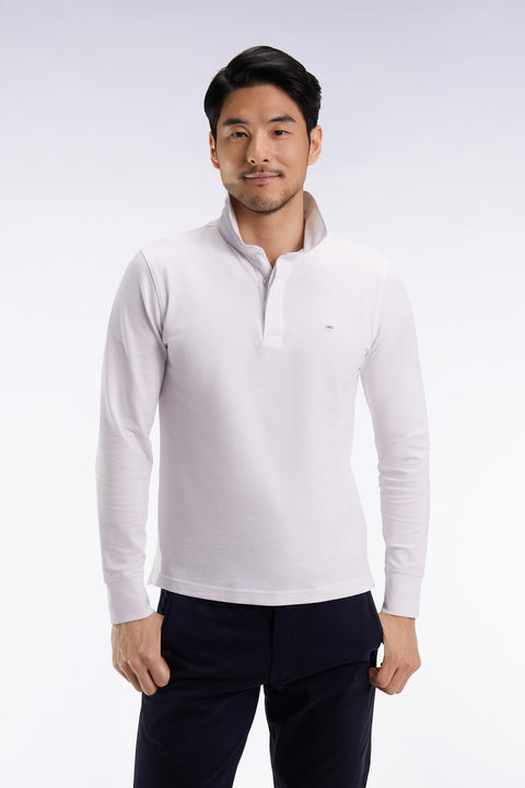 Polo à manches longues en coton stretch blanc coupe slim - Image 3