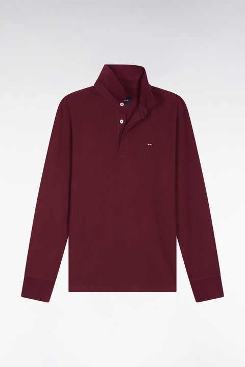 Polo à manches longues en coton stretch bordeaux coupe slim - Image 2