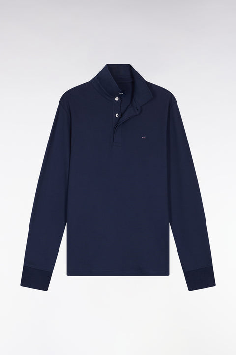 Polo à manches longues en coton stretch gris coupe slim - Image 2