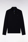 Long-sleeved polo shirt in black Pima cotton, straight cut
