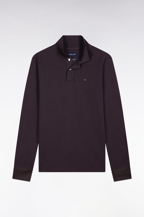 Long-sleeved polo shirt in brown Pima cotton, straight cut - Image 2