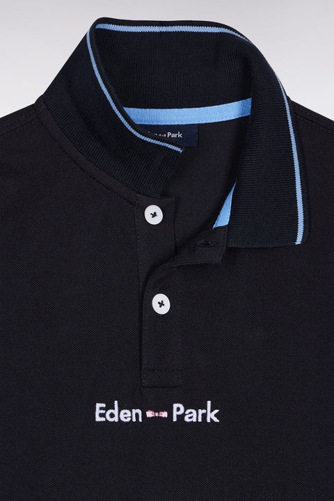 Long-sleeved polo shirt in two-tone cotton piqué, sky blue - Image 2