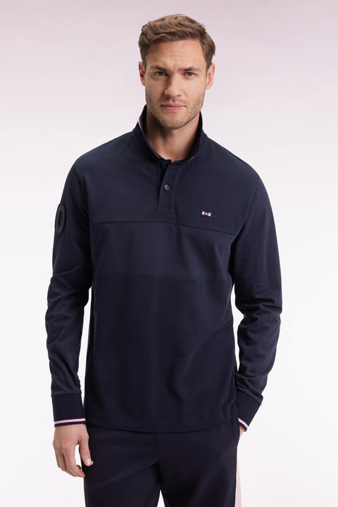 Polo à manches longues bimatière marine broderie 10 coupe Relaxed - Image 3