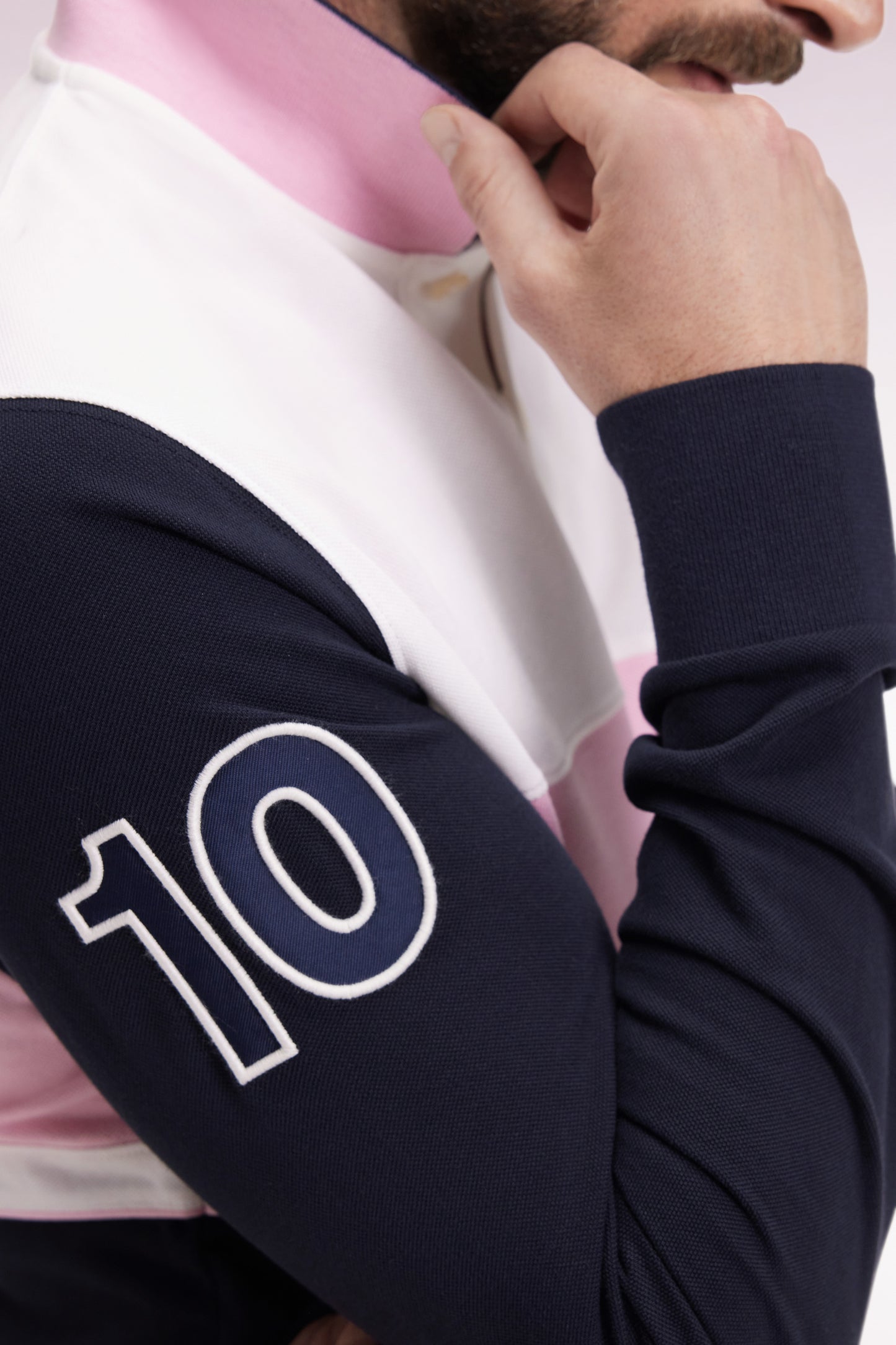 Three-tone long-sleeved polo shirt, regular fit