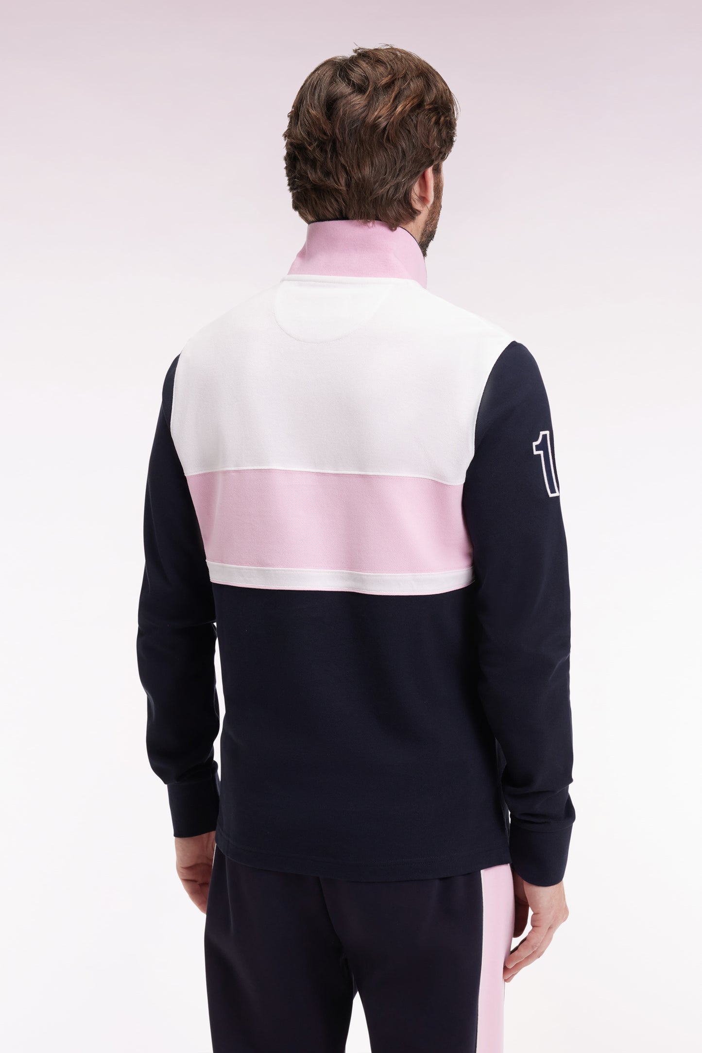 Three-tone long-sleeved polo shirt, regular fit